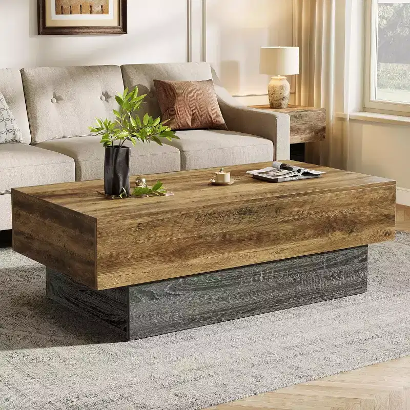 55-Inch Farmhouse Wood Coffee Table for Living Room, Office Reception Area