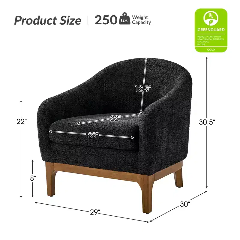 Boucle Barrel Armchair Set of 2 Solid Wood Legs High-Density Foam Dual-Sided Cushion
