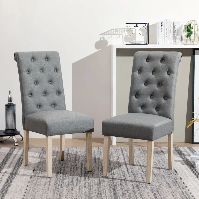 5 Piece Dining Table Set, Wooden Kitchen Furniture Set, Round Table with Cross-Buck Pedestal Base and 4 Tufted Chairs