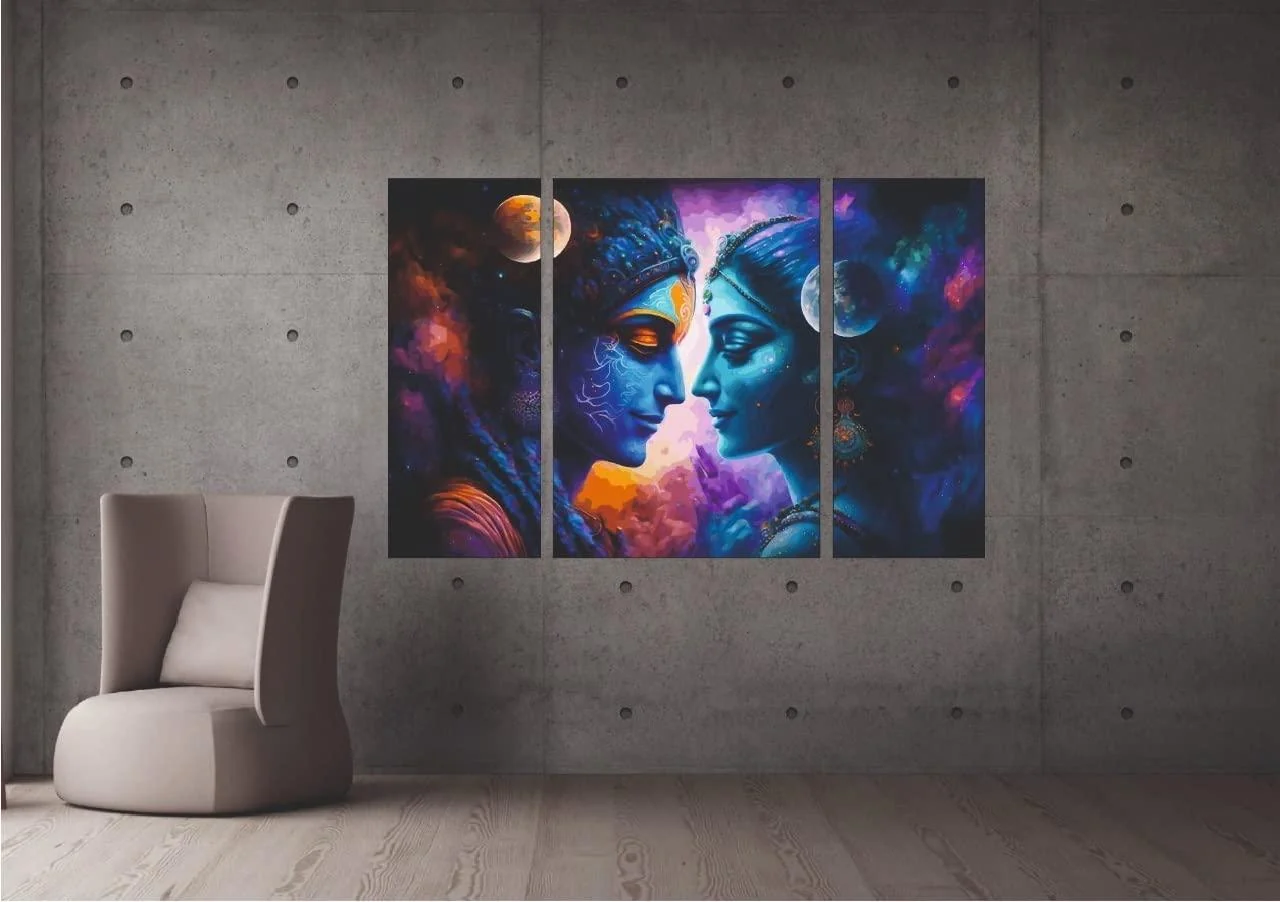 Premium Radha Krishna MDF self Addhesive UV Printed Home Decorative Religious Gift Item,Radha Krishna Wooden Wall paintings For Home And Living Room -22.52 x 15 inches, Multi