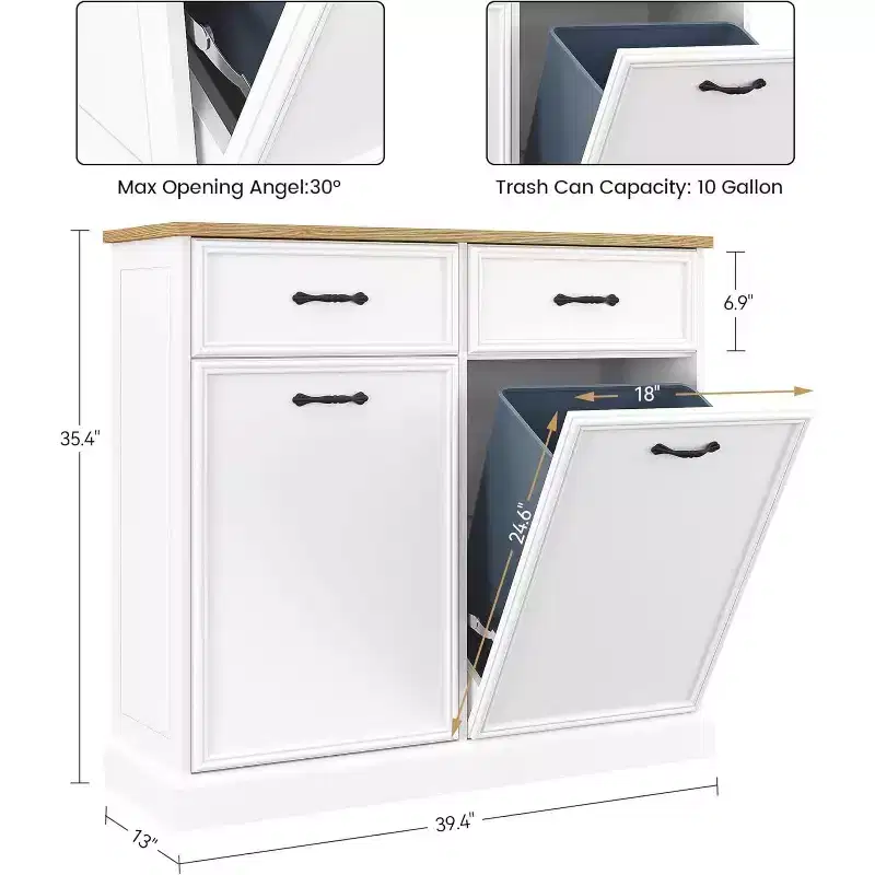 Tilt-Out Trash Cabinet  Space-Saving, Pet-Proof Hidden Trash Storage Cabinet for Kitchen and Living Room (White)