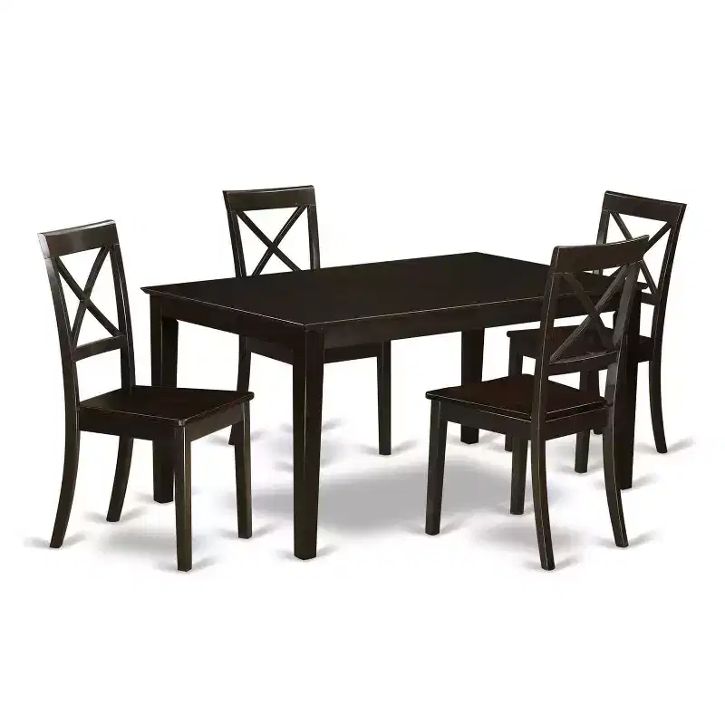 5-Piece Rectangle Cappuccino Finish Solid Wood Top Dining table with 4 Chairs
