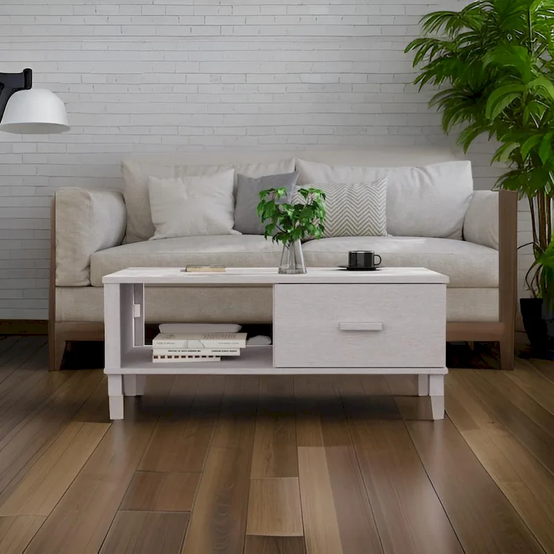 Rectangular Coffee Table with Storage Drawer and Open Shelf, White
