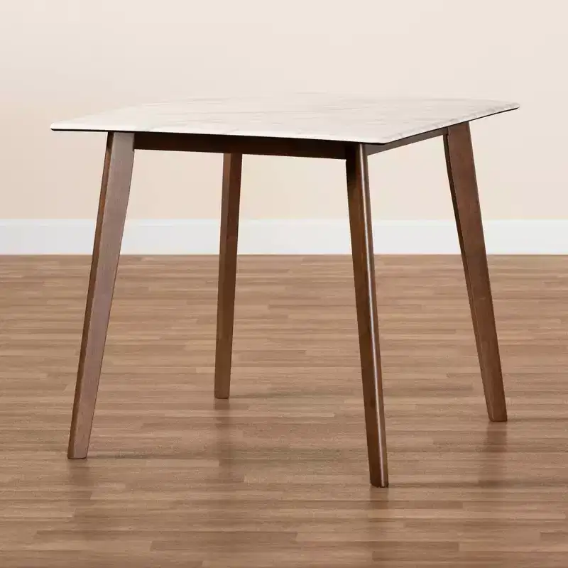 Kaylee Wood Dining Table White/Brown - Baxton Studio: Faux Marble Top, Square Shape, Splayed Legs