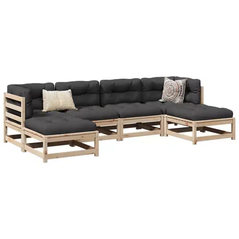 vidaXL Patio Sofa Set with Cushions Modular Outdoor 6 Piece Solid Wood Pine