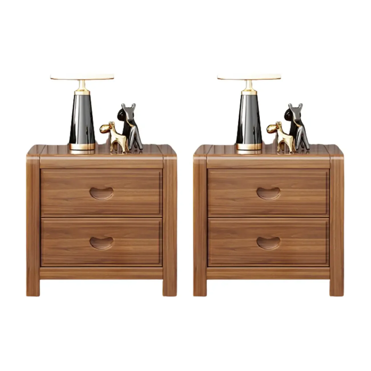 Traditional Nut-Brown 2-Drawer Wood Small Nightstand