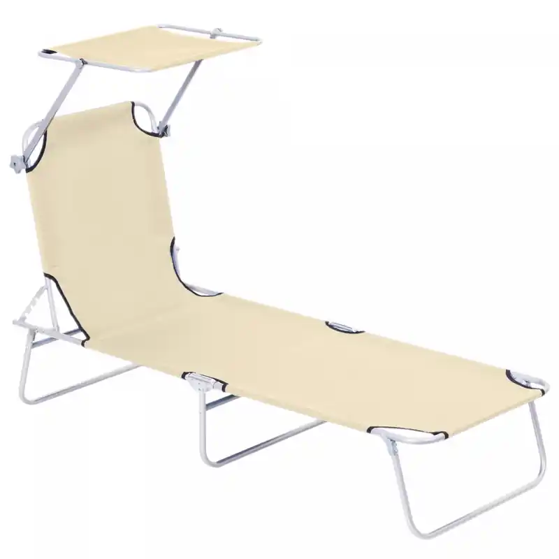 Outdoor Lounge Chair With Sun Shade For Beach, Camping