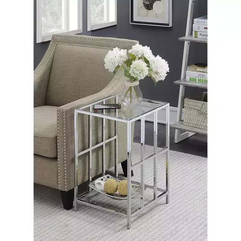 24 in.H Silver Color Rectangle Glass Table Top End Table 1-piece