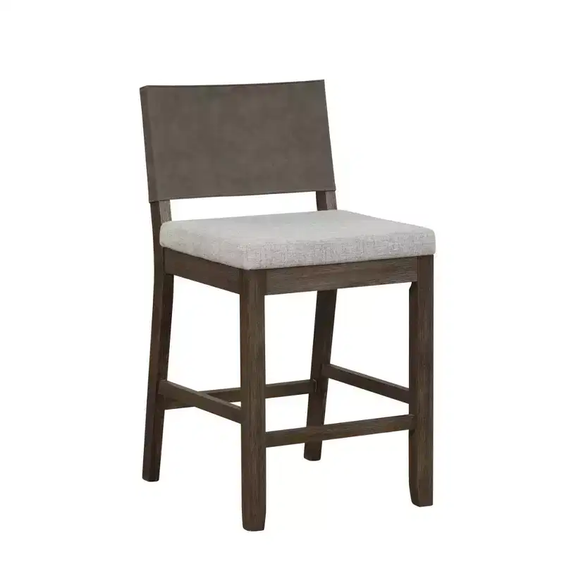 Nathan James Linus Counter Height Barstool Brushed Dark Brown Wood Gray Linen: Upholstered, Rubberwood Frame, 300lb Capacity