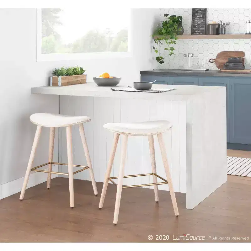 Set of 2 26 Saddle Counter Height Barstools with Faux Leather - LumiSource