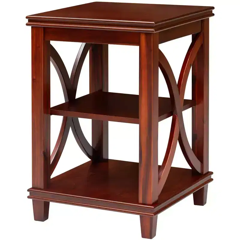 Solid Wood Square Sofa, End Table with X-Design, Side Table with Storage Shelves, Cherry