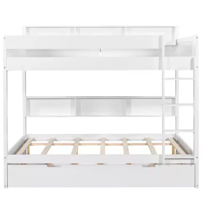 Luxystar Modern Full over Full Bunk Bed with Shelves and Trundle