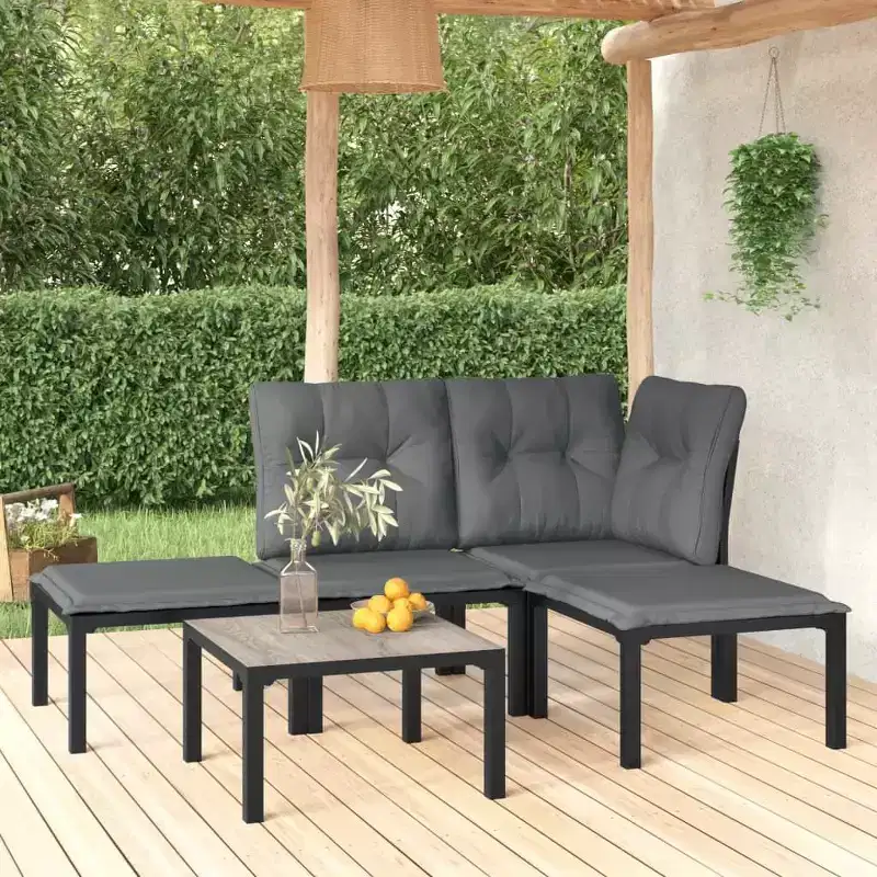 vidaXL Patio Lounge Set Sofa for Garden or Lawn, Black and Gray Poly Rattan
