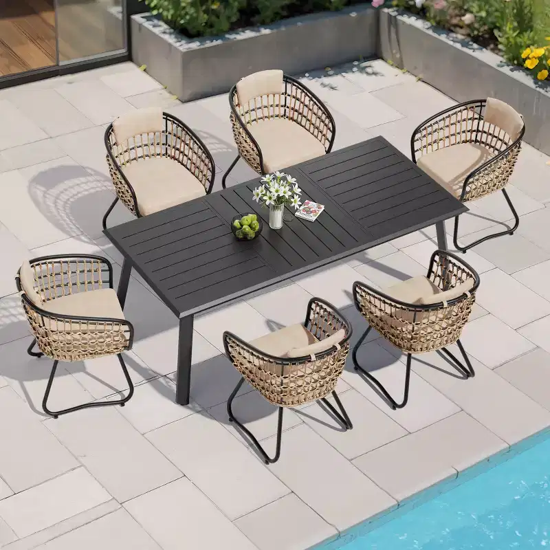 Crestlive Products 7/9PC Patio Dining Sets With Aluminum Table & Cushion Rattan Armchairs