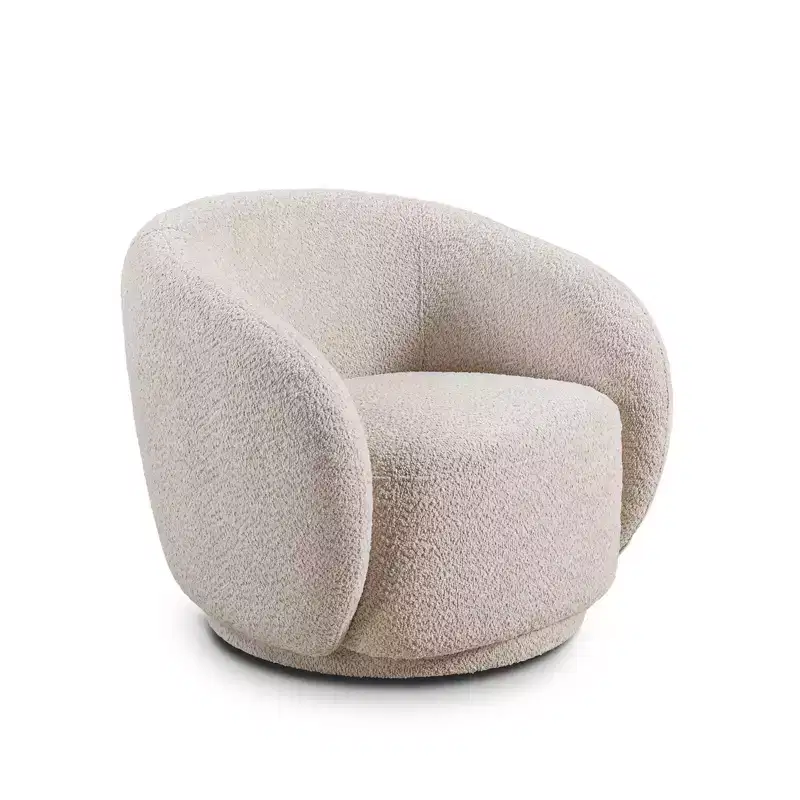 Swivel Accent Chair,Upholstered Modern Round Accent Arm Chairs,360 Swivel Single Sofa Armchair for Living Room and Bedroom,Beige Boucle