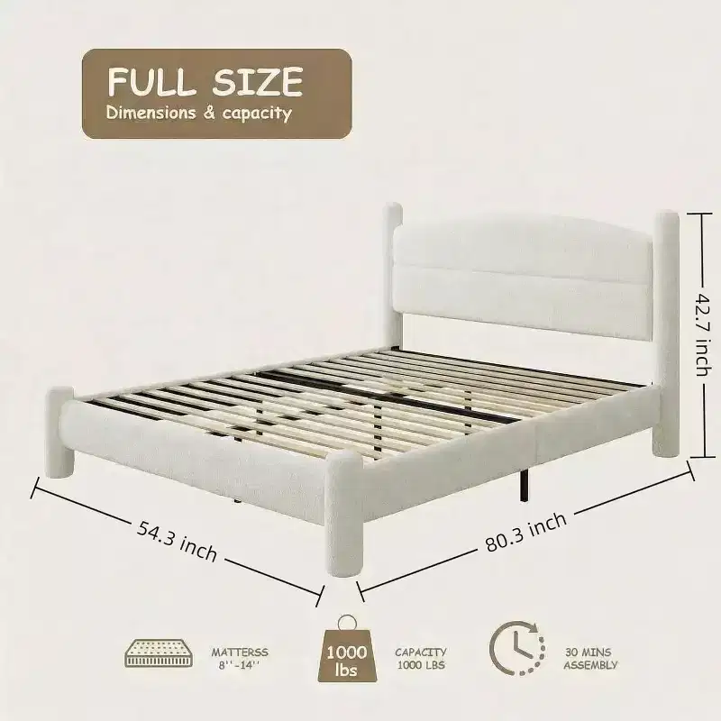 Boucle Upholstered Cloud Platform Bed Frame, No Box Spring Needed