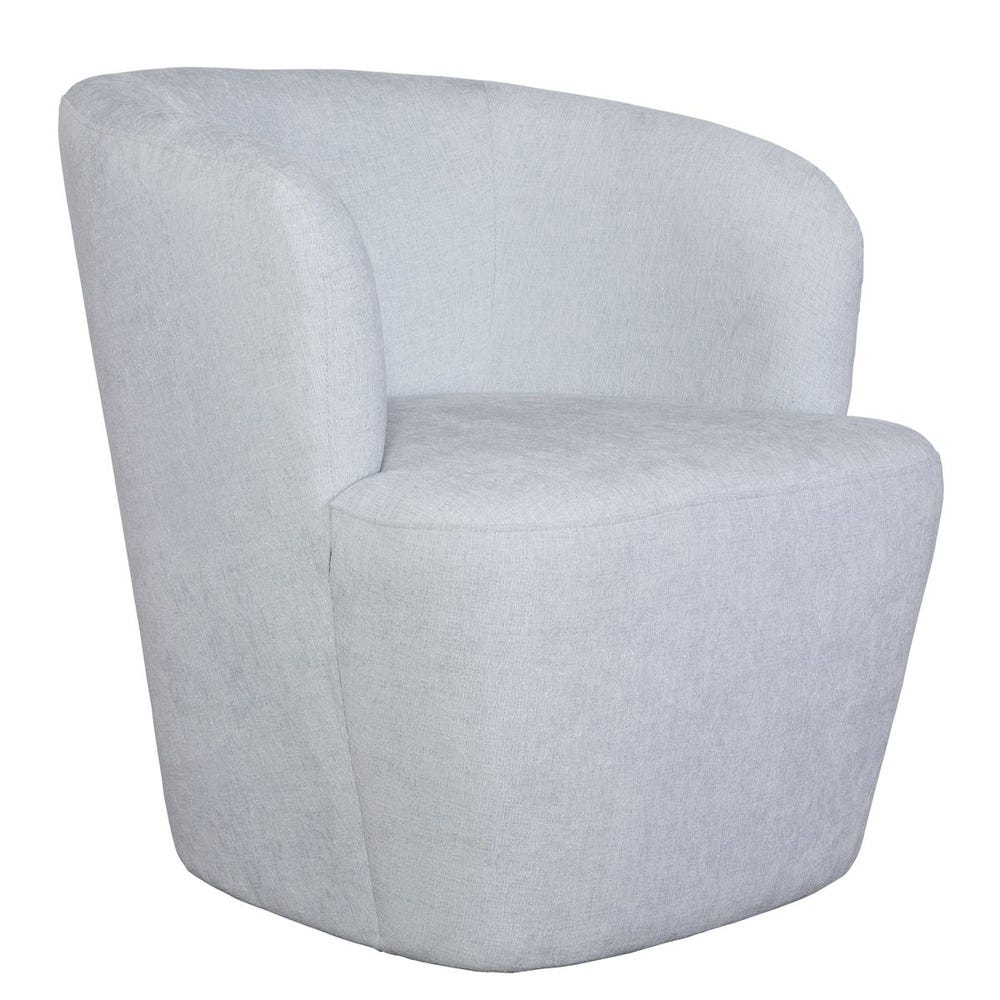 Light Cloud Blue Polyester Barrel Style Solid Wood Swivel Chair