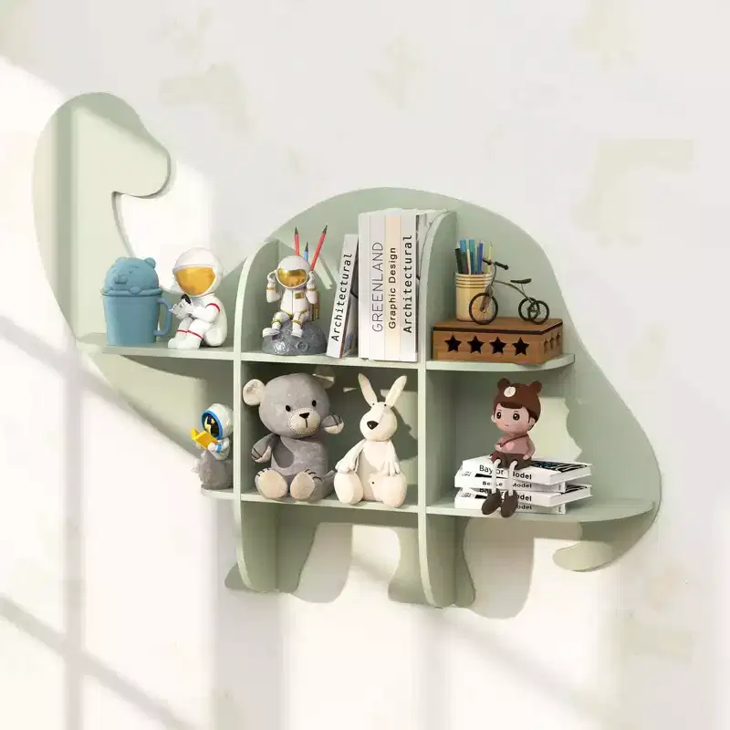 Costway 2-Tier Floating Dinosaur Kids Bookshelf Wall-Mounted Nursery Book Shelf