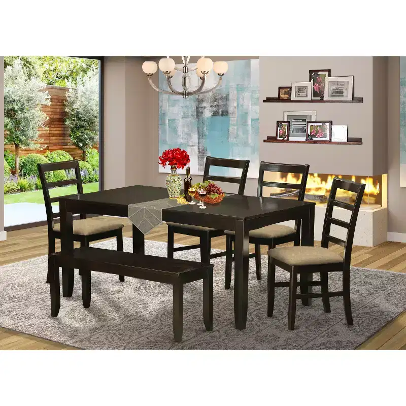 Dining Room - Table with Chairs - Eclectic Style - Cappuccino Finish - Kitchen Dinette