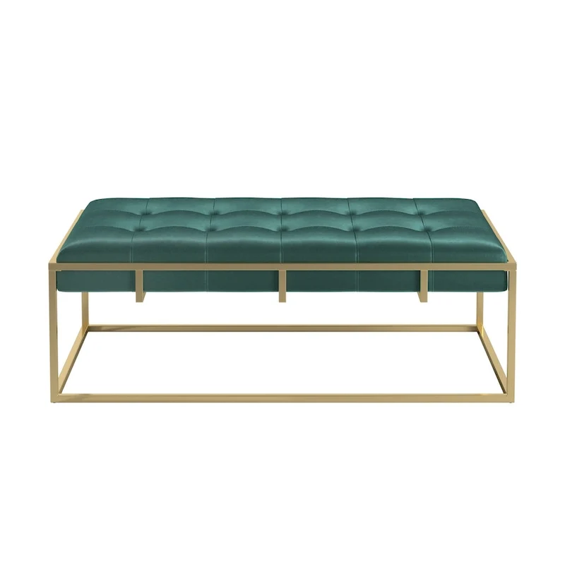 Perdita Gold Finish Velvet Rectangular Tufted Ottoman by iNSPIRE Q Bold
