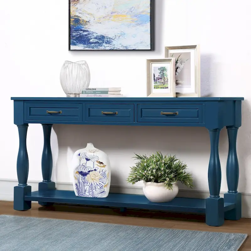 Solid Wood Console Table with 3 Drawers and Bottom Shelf - 63W