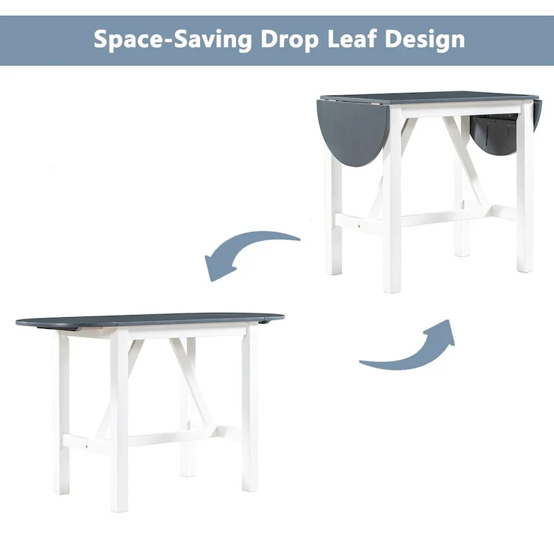 White 3-Piece Wooden Counter Height Dining Table Set with Drop Leaf Table & 2 Chairs
