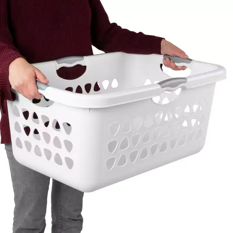 White Rectangular Laundry Basket with Handles, 2-Bushel, 8-Pack