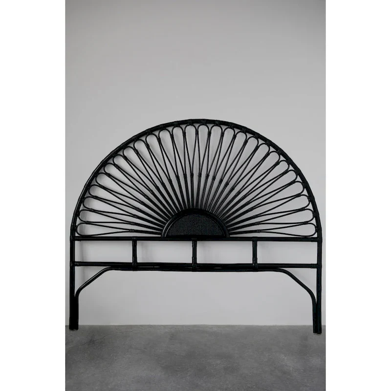 Rattan and Reclaimed Wood Sunburst Headboard