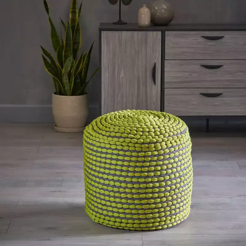 Round Pouf Ottoman, Handmade, Polystyrene Bead Fill, 250 lb Capacity