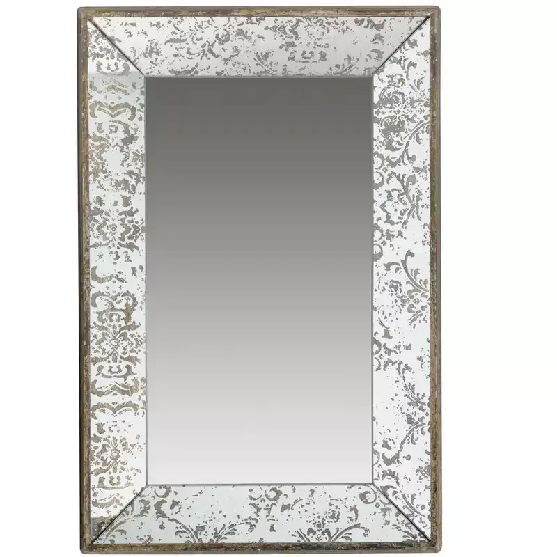 24 x 15 Antique Silver Rectangle Mirror with Floral Accents, Hanging Wall Mirror, Silver
