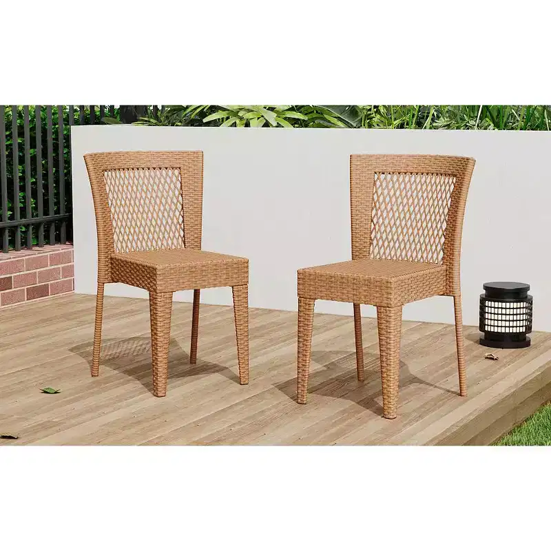 MAYEERTY Set of 2 Stackable Side Chairs KD Design Light Brown Space Saving for Kitchen Dining