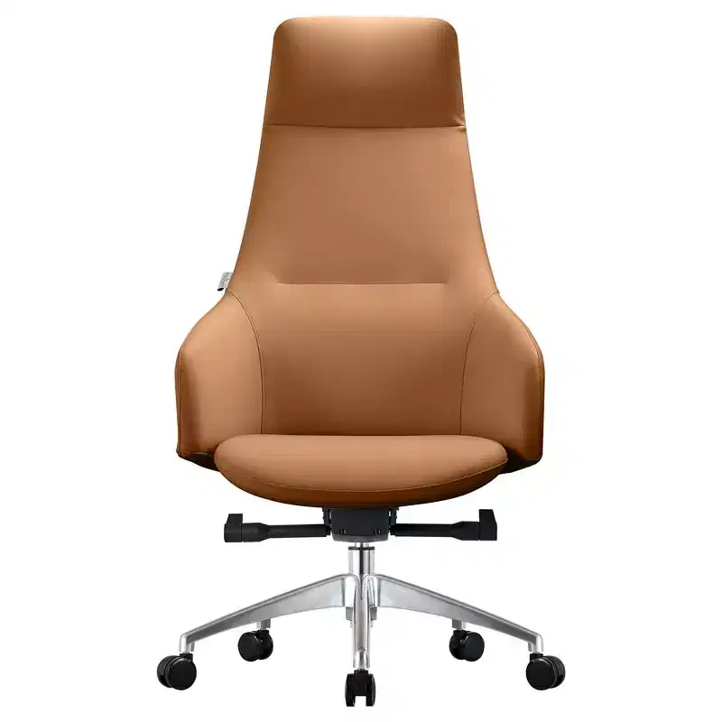 LeisureMod Celeste High-Back Leather Office Chair with Headrest - Modern Iron Frame Swivel & Tilt Executive Desk Chair