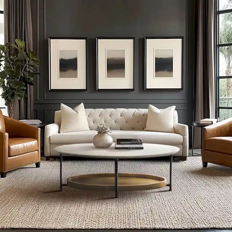 Oval Coffee Table with White Top and Natural Shelf