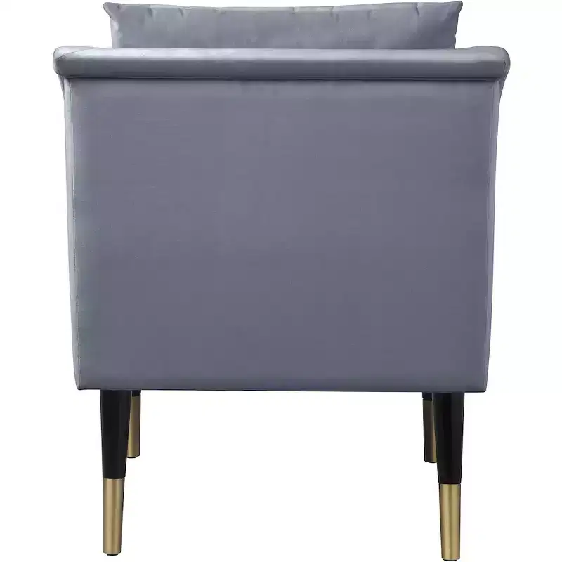 Velvet Accent Chair with Black Wood Legs & Gold Caps, Contemporary Design