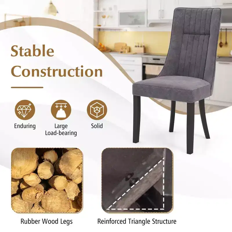 Costway Channel Tufted Dining Chairs Set of 2/4 with High Backrest Rubber Wood Legs Modern