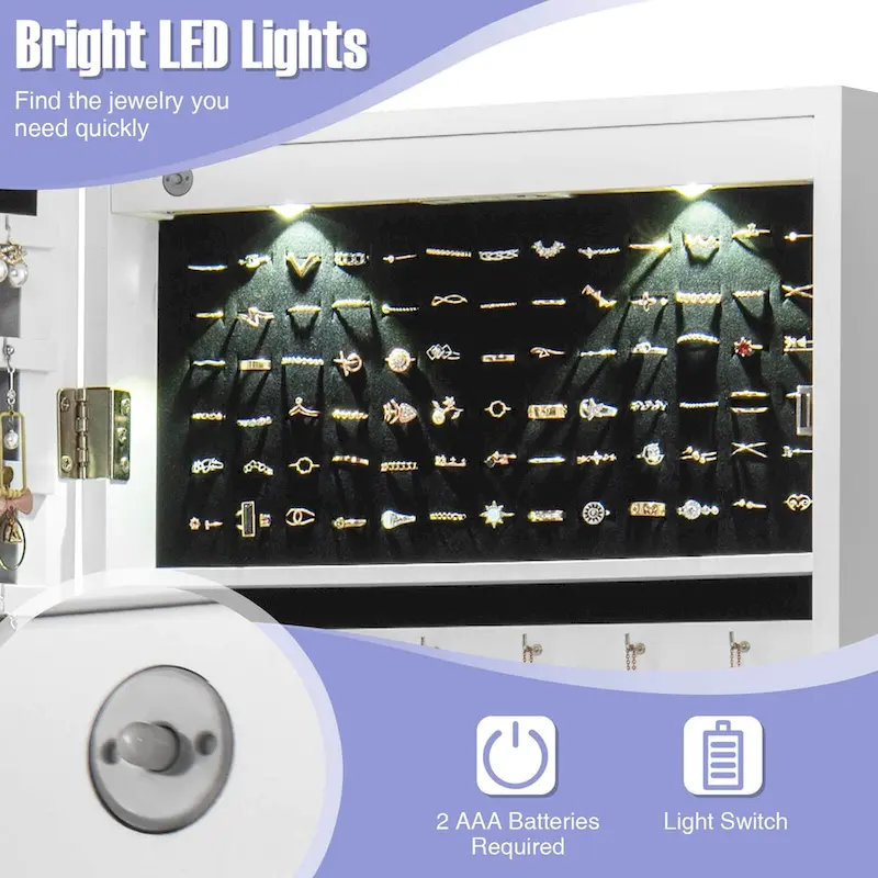 Mirror Jewelry Cabinet with Full Length Clear Mirror - 14.5 x 4 x 48.5/50.5 (L x W x H)