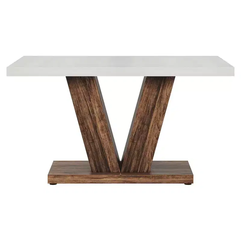 MAYEERTY 47 Inch Farmhouse Dining Table, Wooden Kitchen Dinner Table with Heavy Duty Pedestal Base