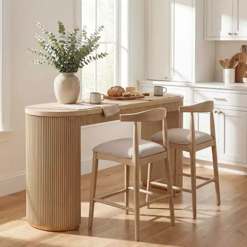 Christopher Knight Home Robert 3 Piece Farmhouse Rubberwood Upholstered Counter Height Dining Chairs with Fluted Table