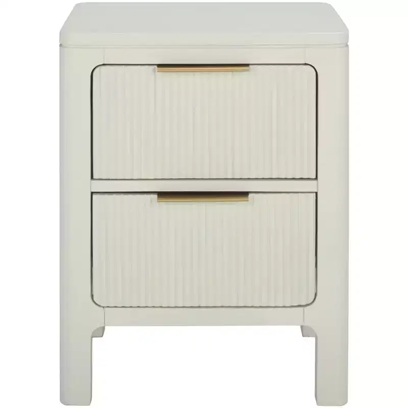 White Nightstand with Drawer, Acacia Wood Veneer Bedside Table