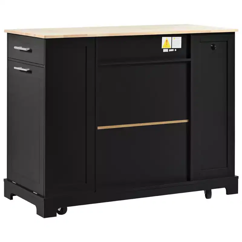 Whisen Classic Style Kitchen Islands on 5 Wheels with 3 Drawer and 3 Open Side Racks