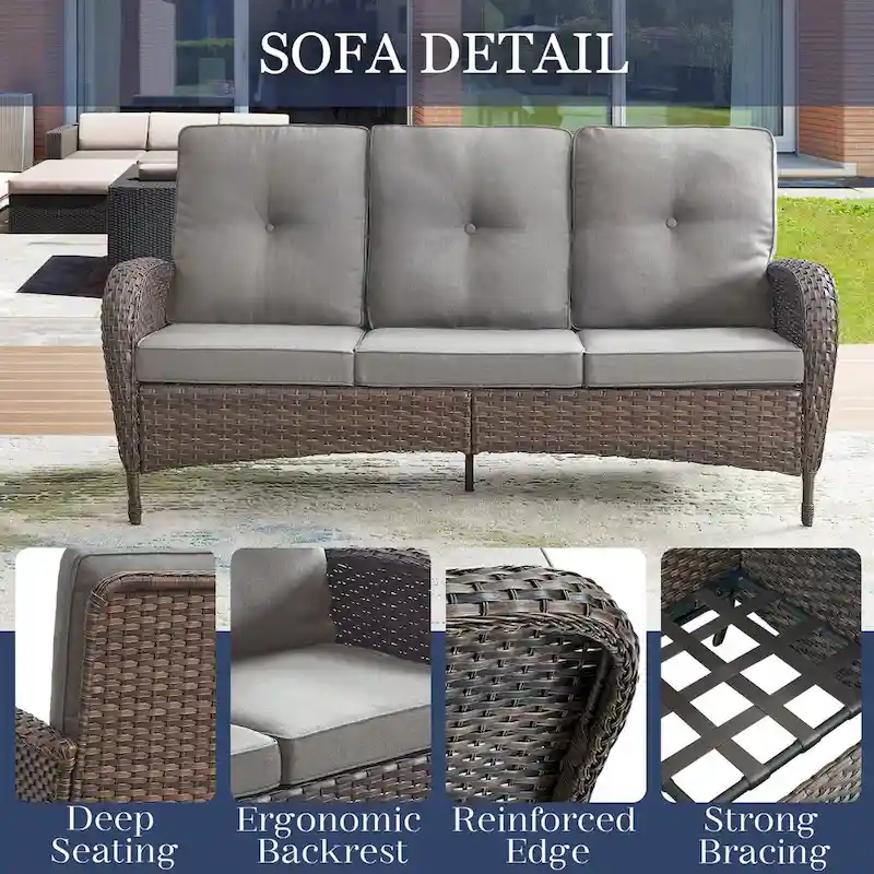 Patio 3-Seat Sofa, 2 Swivel Chairs, 2 Club Chairs, 2 Ottomans - Brown