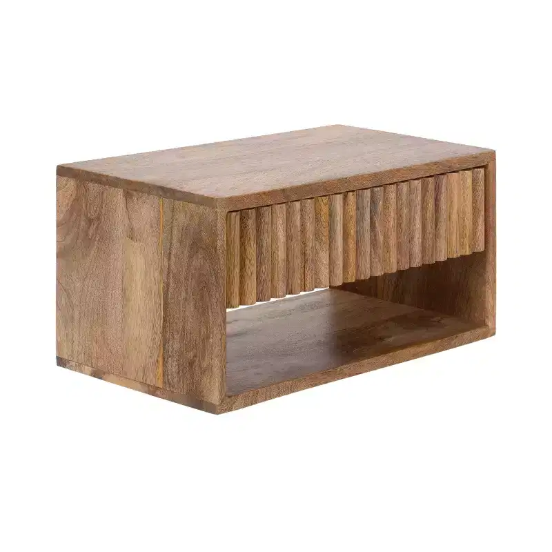 Kate and Laurel Reid Floating Wood Side Table with Open Storage, 18x10x9, Natural