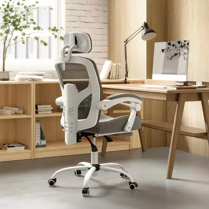 Swivel Office Chair with Retractable Footrest, Lumbar Support Pillow, and Padded Armrests for Ergonomic Comfort