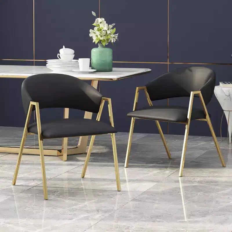 Okak Set of 2 Modern Dining Chairs, Fabric Dining Room Chairs, Upholstered Kitchen Side Chairs with Curved Backrest & Metal Frame