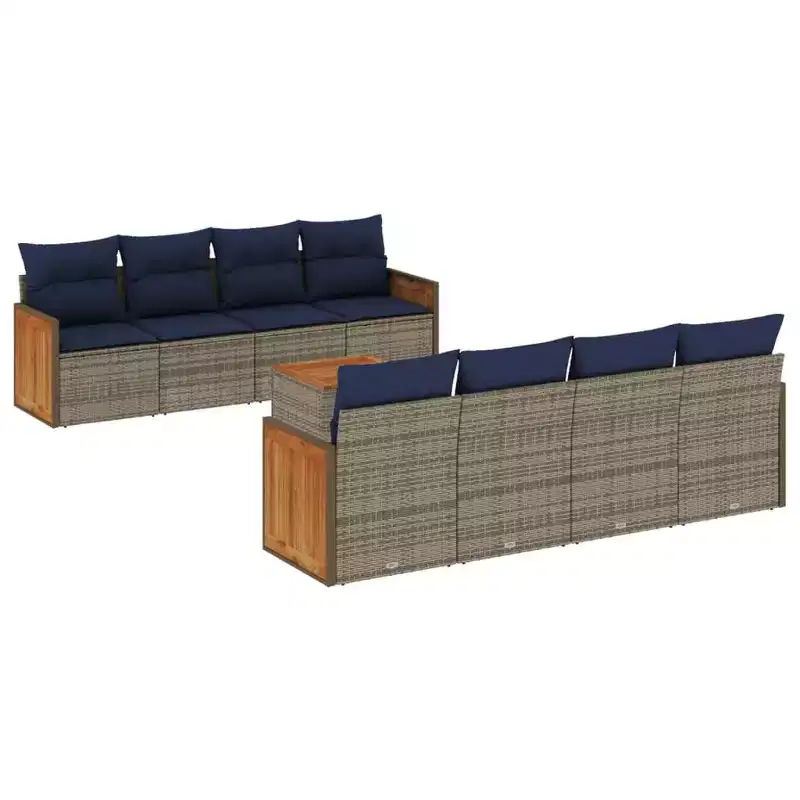 vidaXL 9 Piece Garden Sofa Set with Cushions Poly Rattan