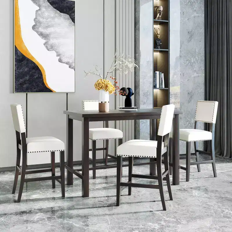 GDFStudio Mark 5 Piece Counter Height Dining Set with Elegant Table and Upholstered Chairs