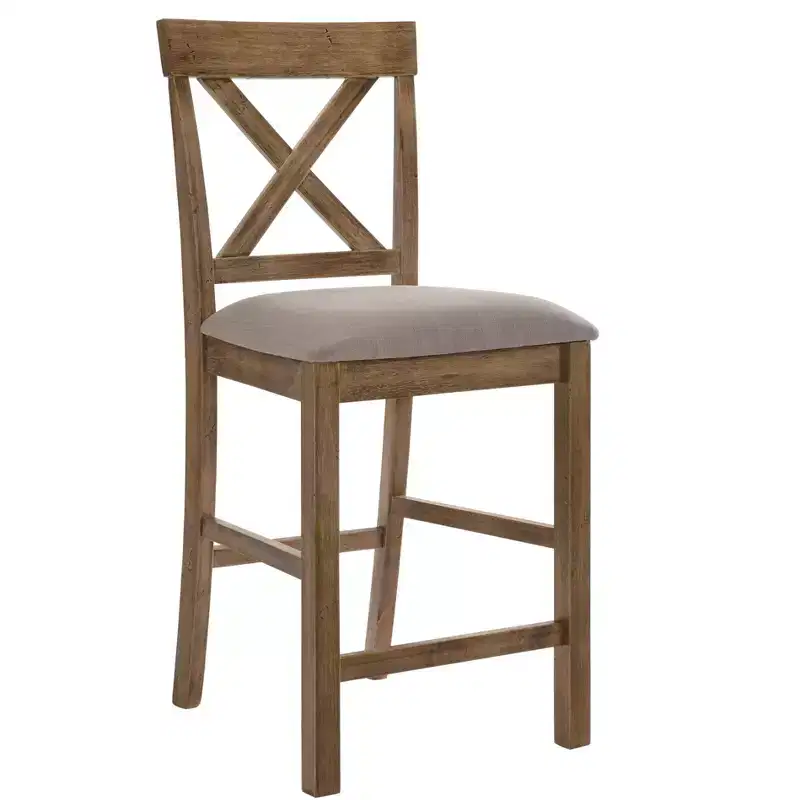Set of 2 Fabric Upholstered Counter Height Chairs with X-Back & Wood Frame, Brown and Gray