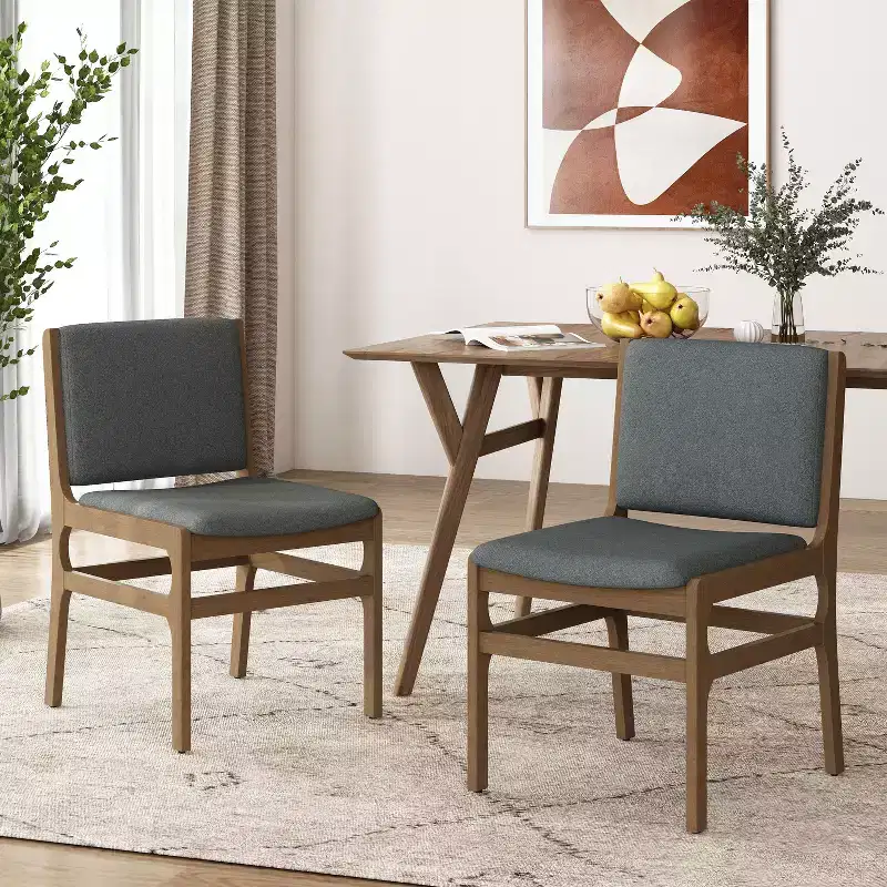 Okak Set of 2 Modern Dining Chairs, Fabric Dining Room Chairs, Upholstered Kitchen Side Chairs with Curved Backrest & Metal Frame