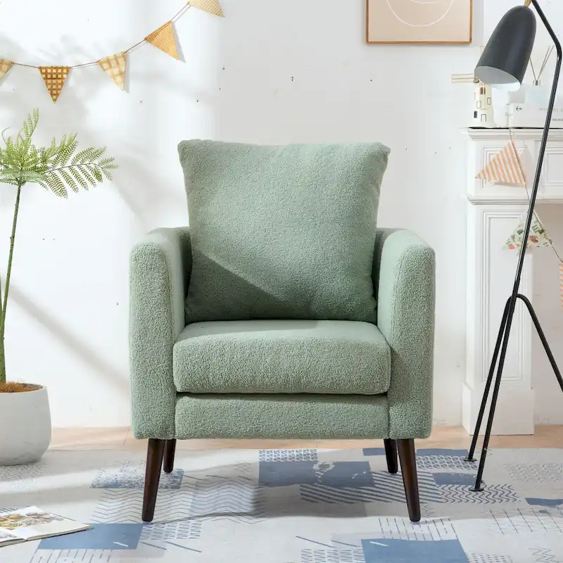 Modern 26.77 Upholstered Arm Chair with Solid Wood Legs and Waist Pillow