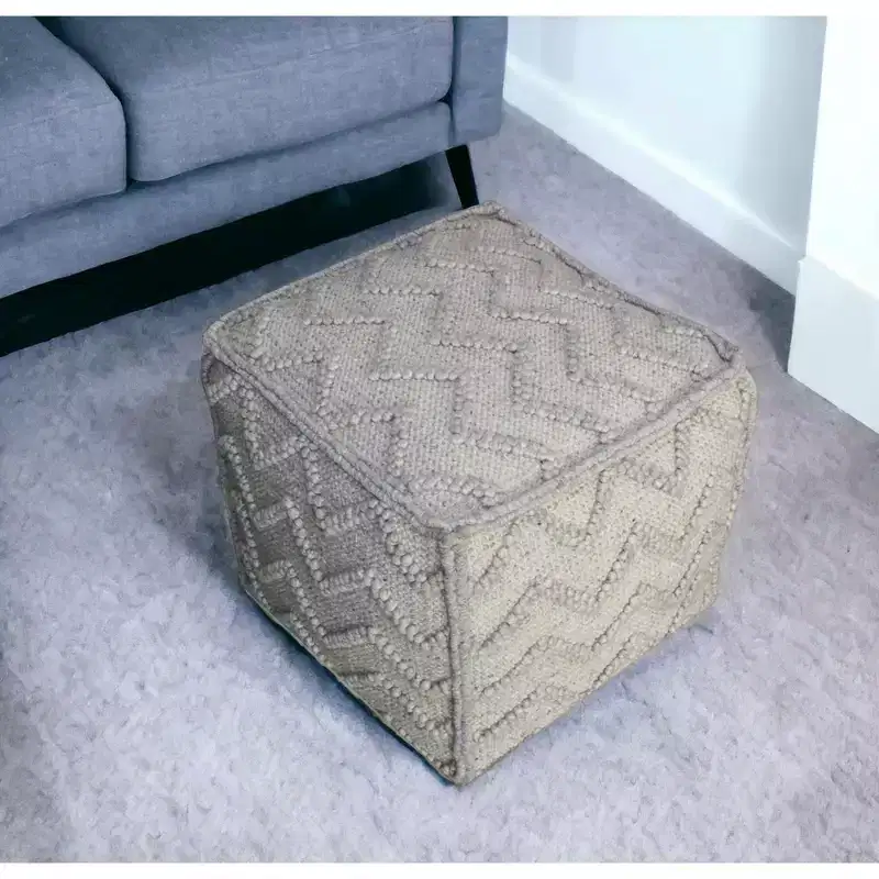 HomeRoots 18 Gray Wool Cotton Blend Cube Chevron Pouf Ottoman